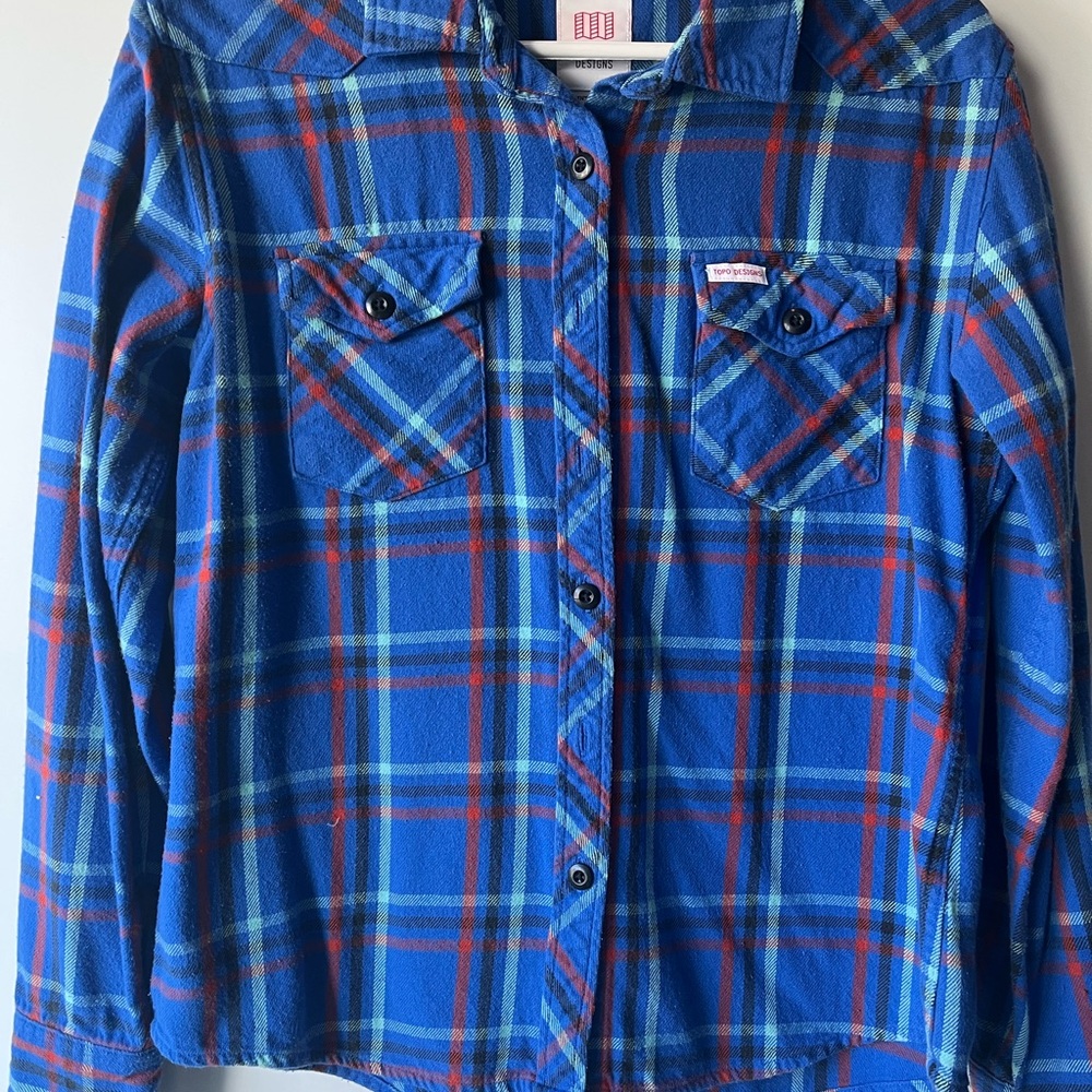 Topo Designs Blue and Red Plaid Women's Blouse